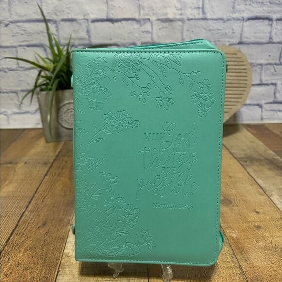 Christian Bible CoverTeal With God All Things are Possible Matt 19:26 Book Cover - Picture 1 of 10